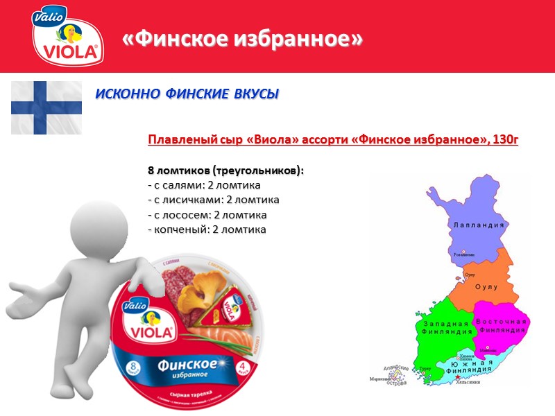 «Финское избранное» Плавленый сыр «Виола» ассорти «Финское избранное», 130г 8 ломтиков (треугольников): - с